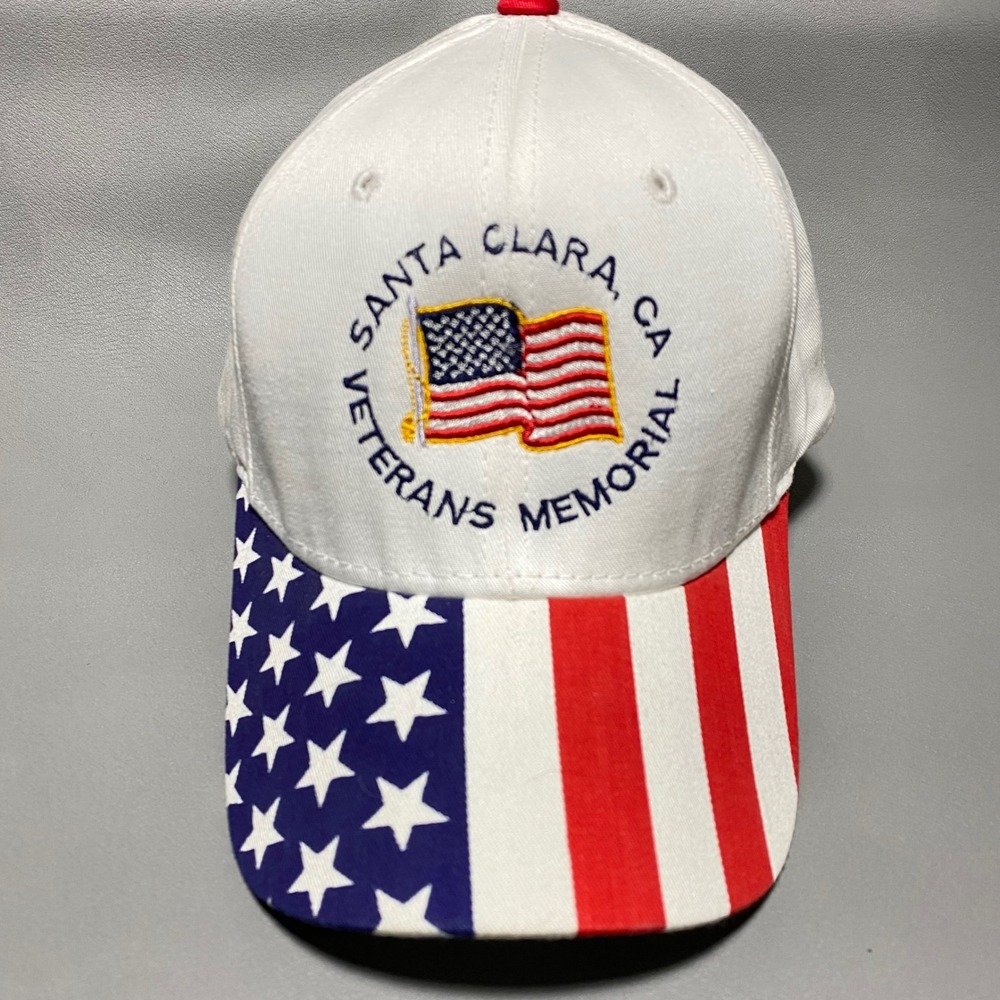 Magic Headwear Santa Clara CA Veterans Memorial Hat Mens OSFM White USA Flag